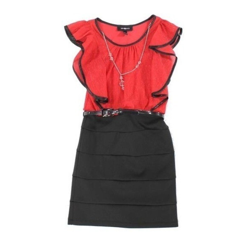 BCX Red‎ Black Girl's Belted Dress Size 7